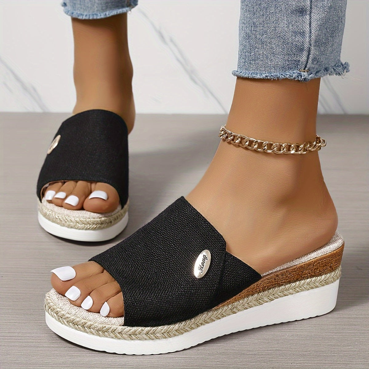 Marina Beckett Woven Espadrille Platform Wedge Sandals with Open Toe
