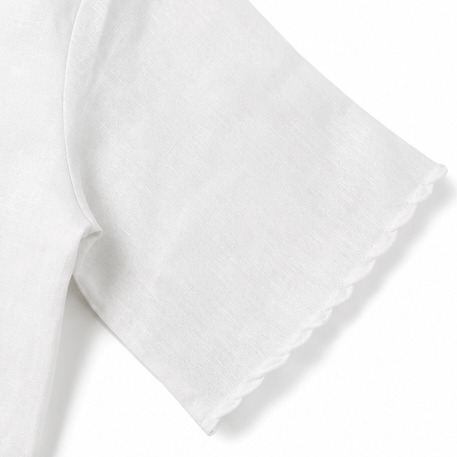 Shawl-Collar V-Neck Short Sleeve Top with Textured Weave
