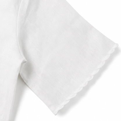Shawl-Collar V-Neck Short Sleeve Top with Textured Weave