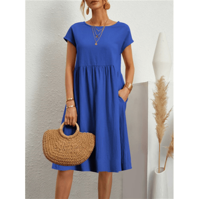 Isabella Moreau | Women's Linen Blend Summer Midi Dress with Pockets