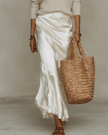 Satin Slip Midi Dress with Layered V-Neck Sweater Set