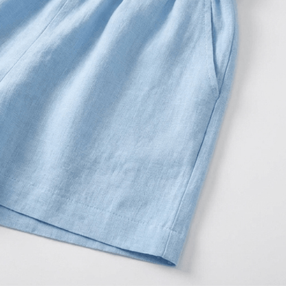 Women's V-Neck Linen-Look Top and Shorts Two Piece Set