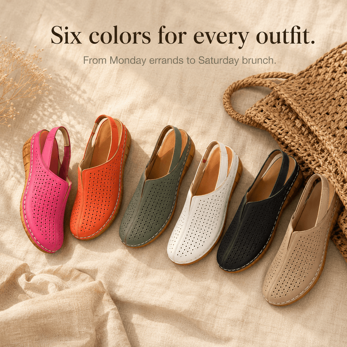 Perforated Wedge Slingback Sandals with Cushioned Sole for Women