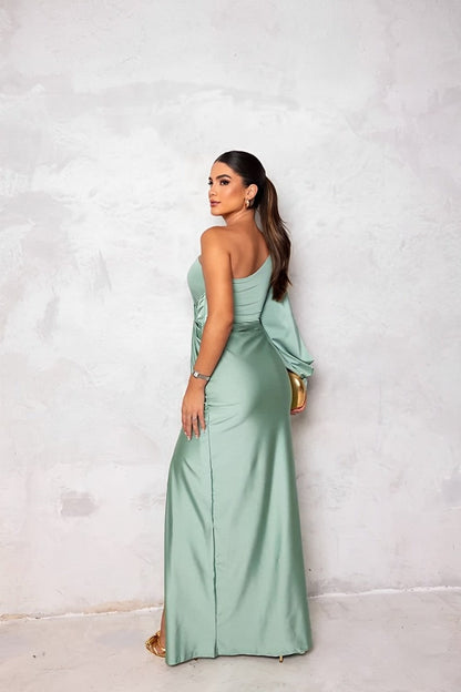 Valentina Moretti | One Shoulder Satin Cocktail Dresses with Side Split