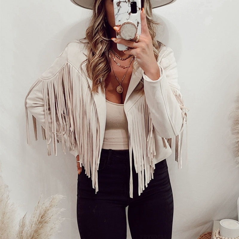 Bianca Rossi Fringe Suede-Look Cropped Jacket for Women