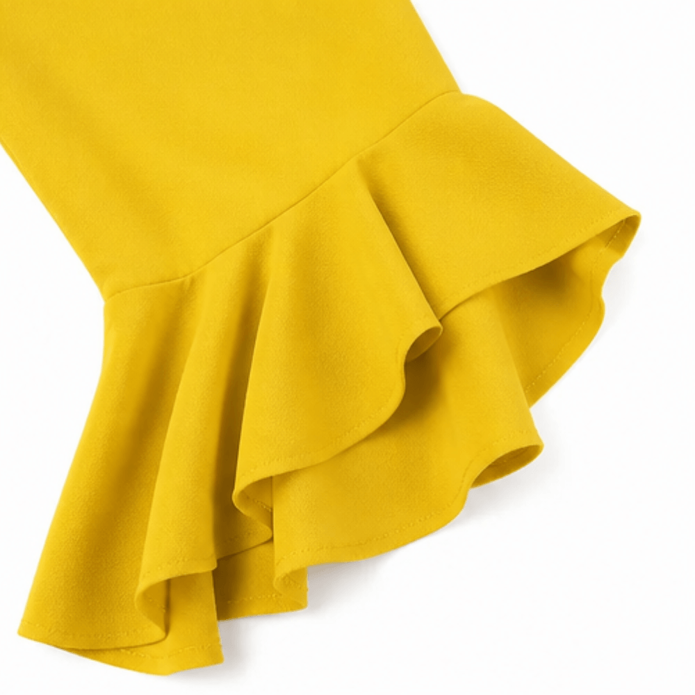 Hilaria Cotton Bell-Sleeve Women's Midi Dress with Ruffle Cuffs