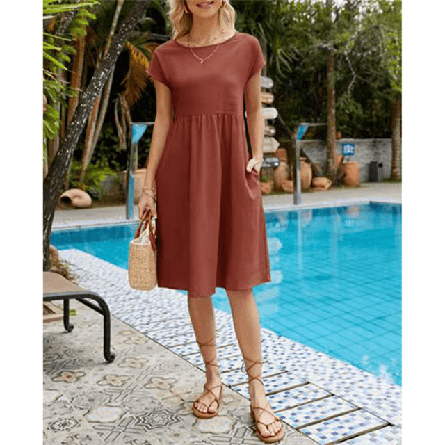 Isabella Moreau | Women's Linen Blend Summer Midi Dress with Pockets