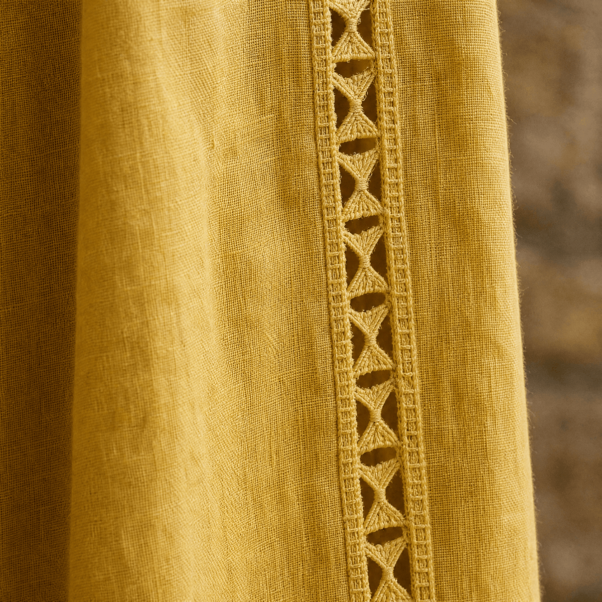Women's Relaxed Linen-Cotton Summer Midi Dress with Lace Trim and Pockets