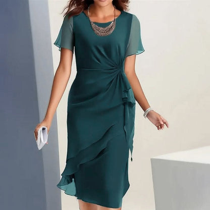 Ruffle Hem Flutter Sleeve Knot-Front Midi Dress for Women