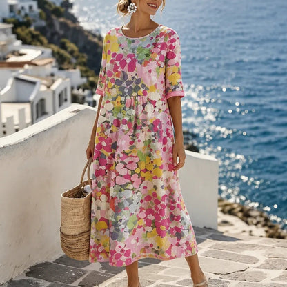 Marivella Floral Loose Midi Dress with Hidden Side Pockets