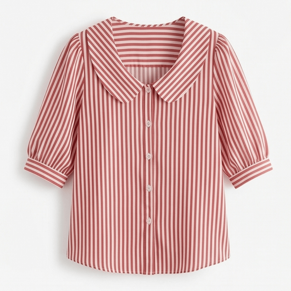 Solène Striped Sailor Collar Top with Puff Sleeves for Women