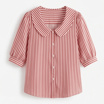 Solène Striped Sailor Collar Top with Puff Sleeves for Women
