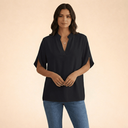 Women's V-Neck Split-Sleeve Top with Flowy Loose Fit