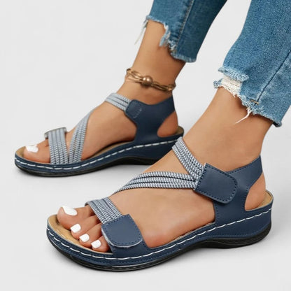 Delvaine Orthopedic Wedge Sandals with Open Toe and Adjustable Elastic Straps