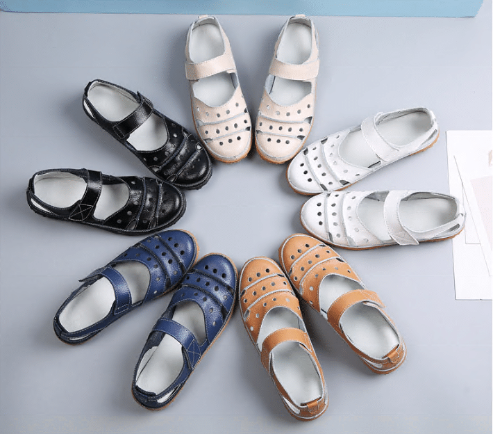 Grace Women's Hollow-Out Cushioned Sandals with Hook-and-Loop Strap
