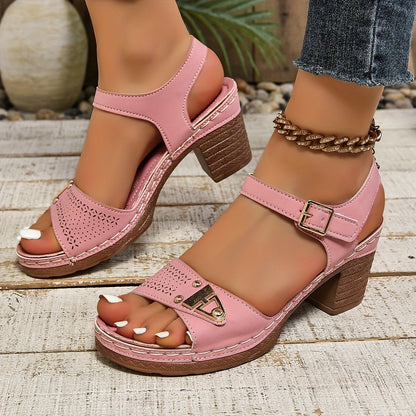 Women's Chunky Heel Buckle Sandals with Cushioned Footbed