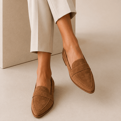 Women's Suede-Look Pointed-Toe Loafers with Cushioned Footbed