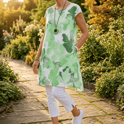 Florella Watercolor Floral Cap-Sleeve Polyester Women's Midi Dress