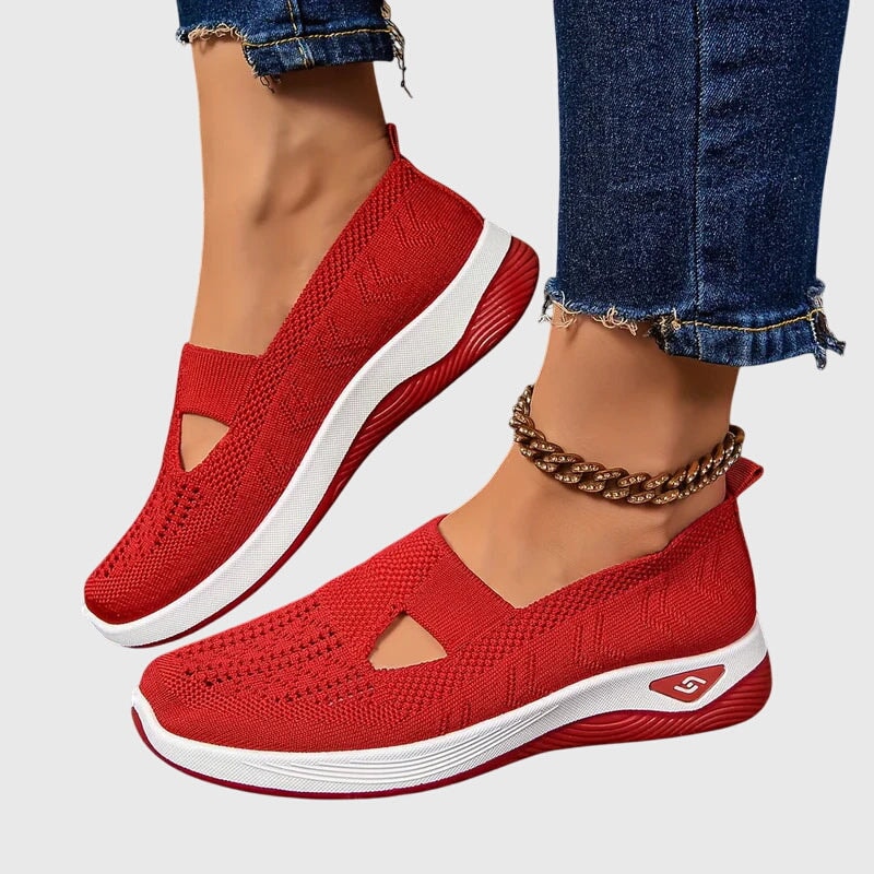 Women's Knitted Slip-On Cushioned Sneakers with Cutout Vamp Detail