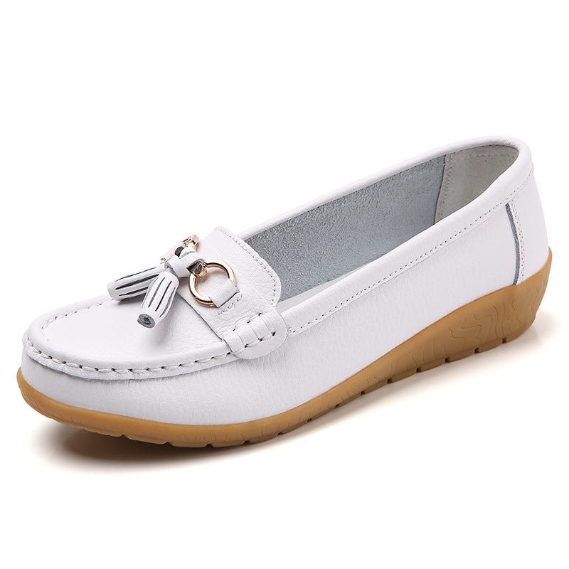 Grace Women's Comfort Leather Loafer Shoes with Tassel Detail