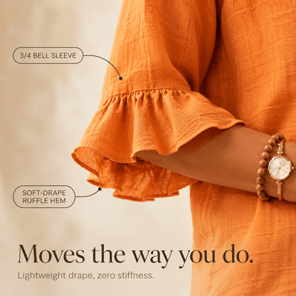 Laurelle V-Neck Ruffle Sleeve Blouse with Button Detail