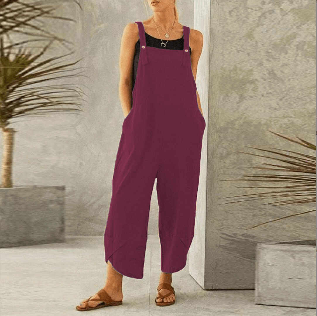 Harper Wide-Leg Linen Jumpsuit with Adjustable Straps and Side Pockets