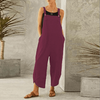 Harper Wide-Leg Linen Jumpsuit with Adjustable Straps and Side Pockets