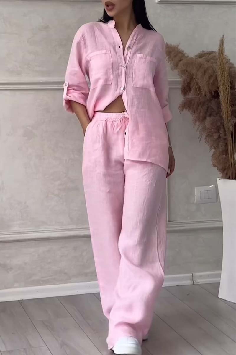 Fara Matching Cotton Linen Shirt and Wide-Leg Pants Two-Piece Co-Ord Set