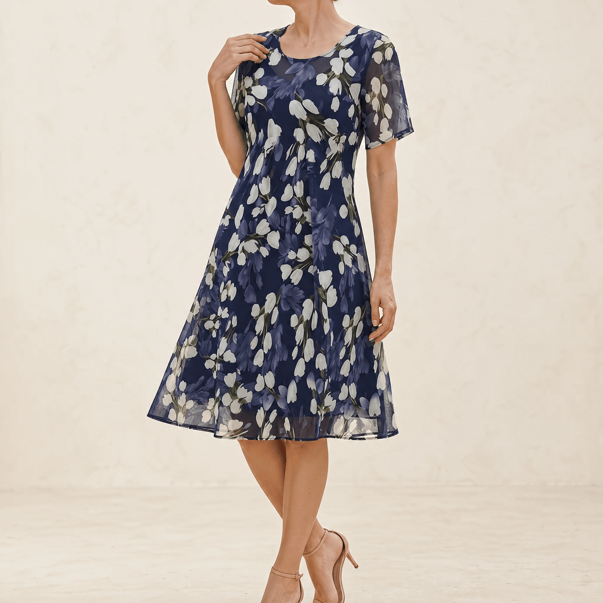Florenza Floral Chiffon Midi Dress for Women with Flutter Sleeves