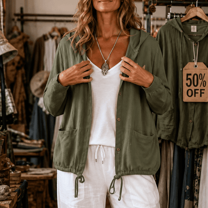 Women's Lightweight Hooded Jacket with Adjustable Drawstring Hem