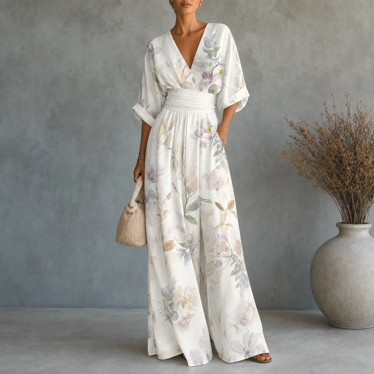 Solene Floral Print Wide-Leg Jumpsuit with Cinched Waist for Women