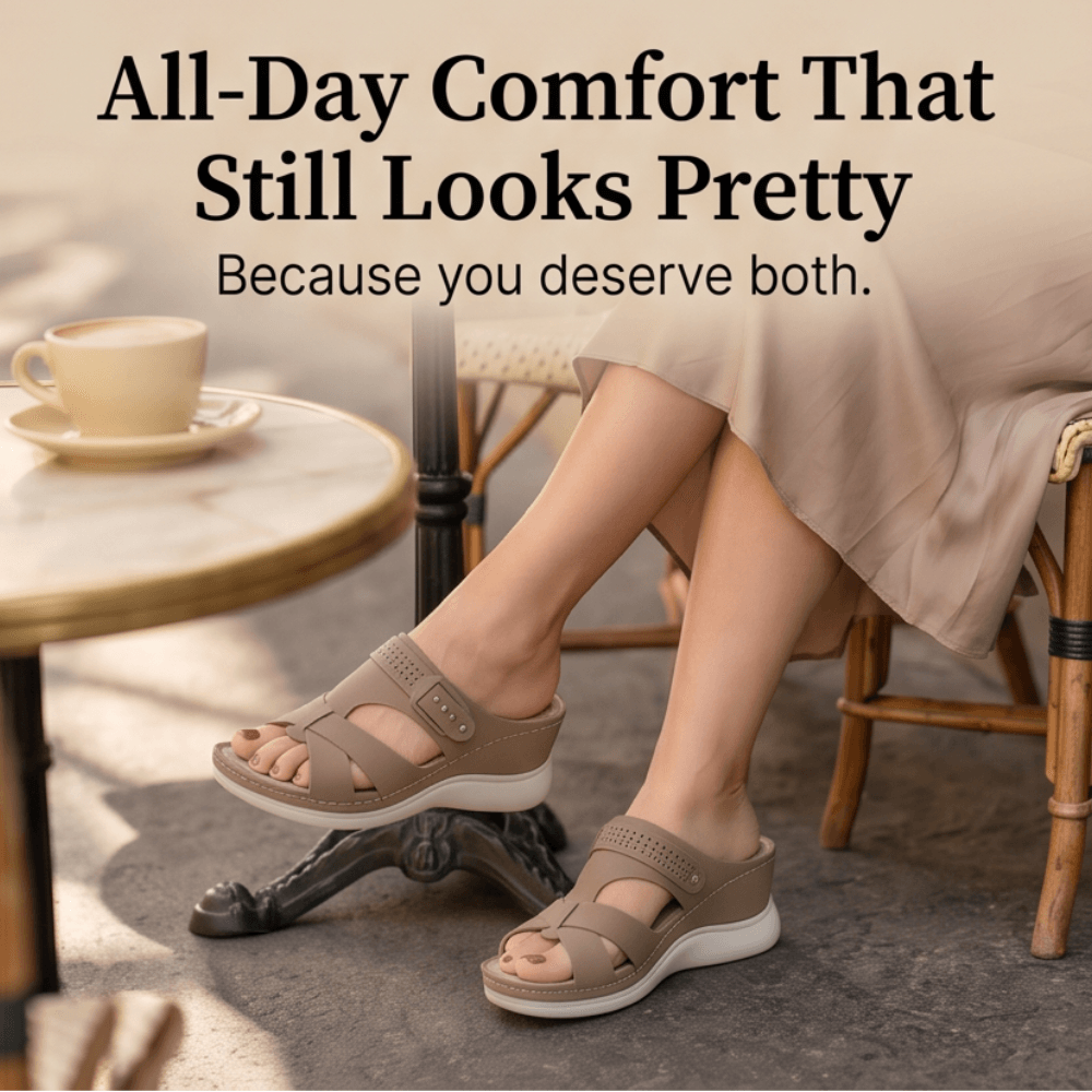 Arch-Support Wedge Slide Sandals with Adjustable Buckle Strap