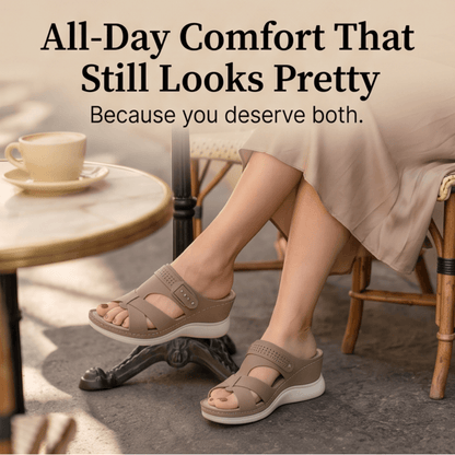 Arch-Support Wedge Slide Sandals with Adjustable Buckle Strap