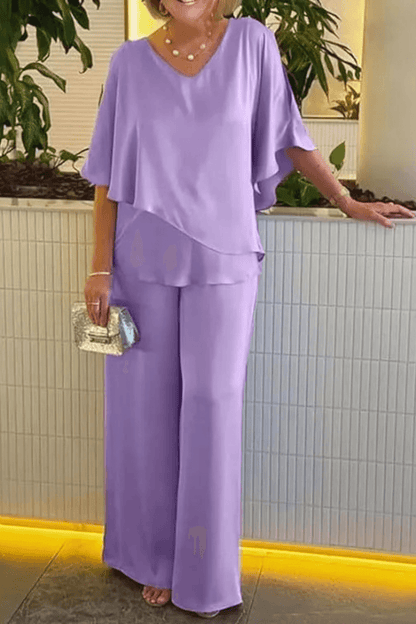 Hannah Sullivan Flowy Chiffon Blouse and Wide-Leg Pants Co-ord Set