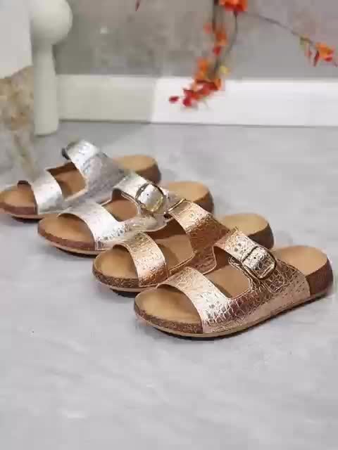 Miranda Ashfield Croc-Embossed Cushioned Buckle Slide Sandals for Women