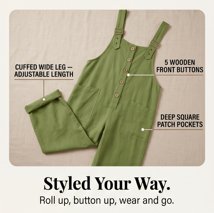 Women's Button-Front Wide-Leg Linen Overalls with Pockets
