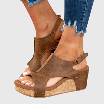 Adela Women's Cushioned Wedge Sandals with Buckle Closure