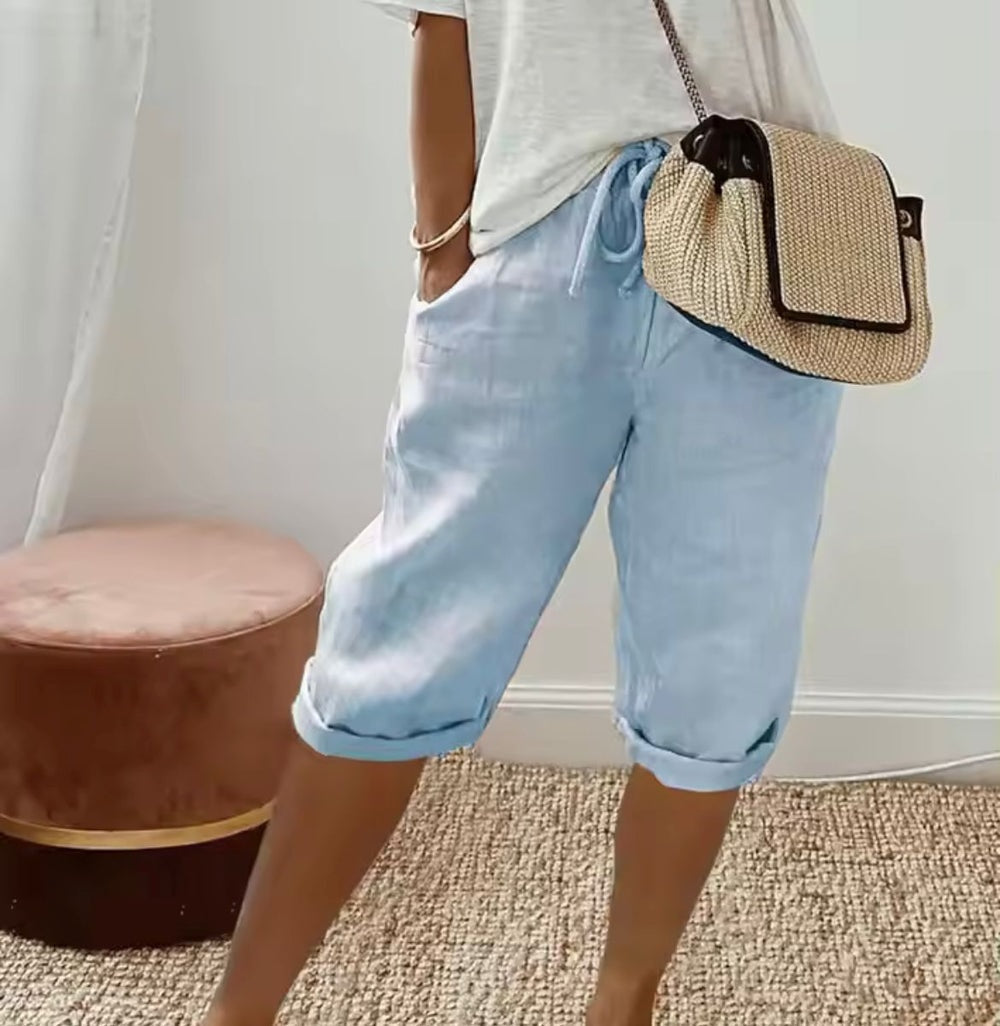 Heidi Linen Drawstring Tailored Shorts for Women with Elastic Waist