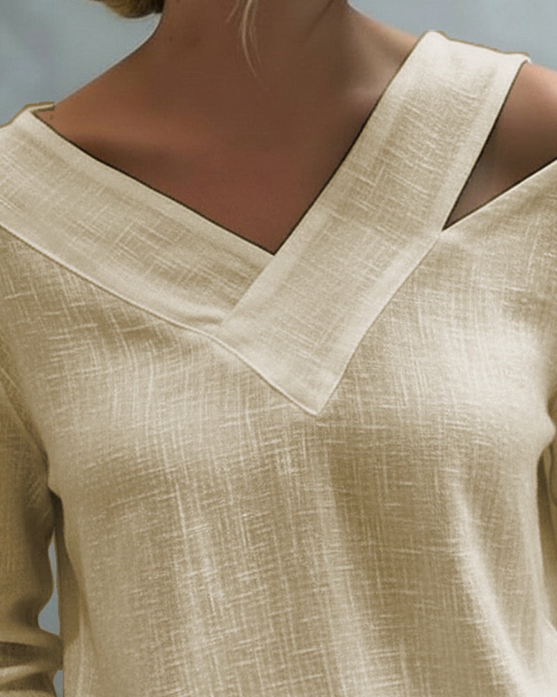 Vera Asymmetric V-Neck Linen-Look Top with Cold Shoulder Detail for Summer