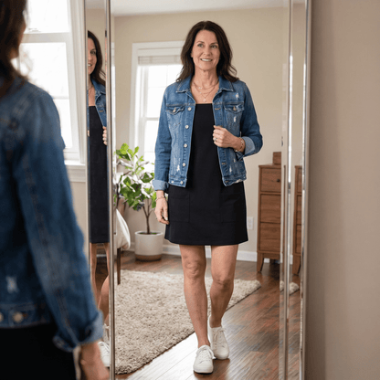 Square-Neck Cotton Blend Women's Midi Dress with Side Pockets