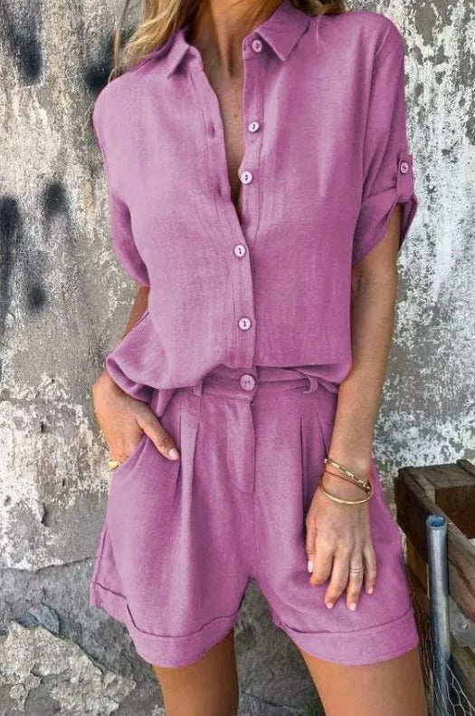 Jamie Relaxed-Fit Long Sleeve Blouse and Shorts Set