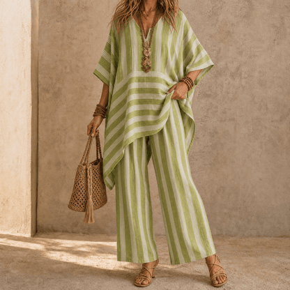 Iluma Striped Half-Sleeve Tunic Top for Women in Boho Style