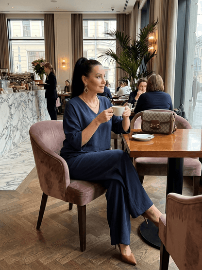 Matching Co-Ord Two-Piece Set with Layered V-Neck Top and Wide-Leg Pants