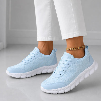 Star Mesh Lace-Up Platform Sneakers with Cushioned Sole for Women