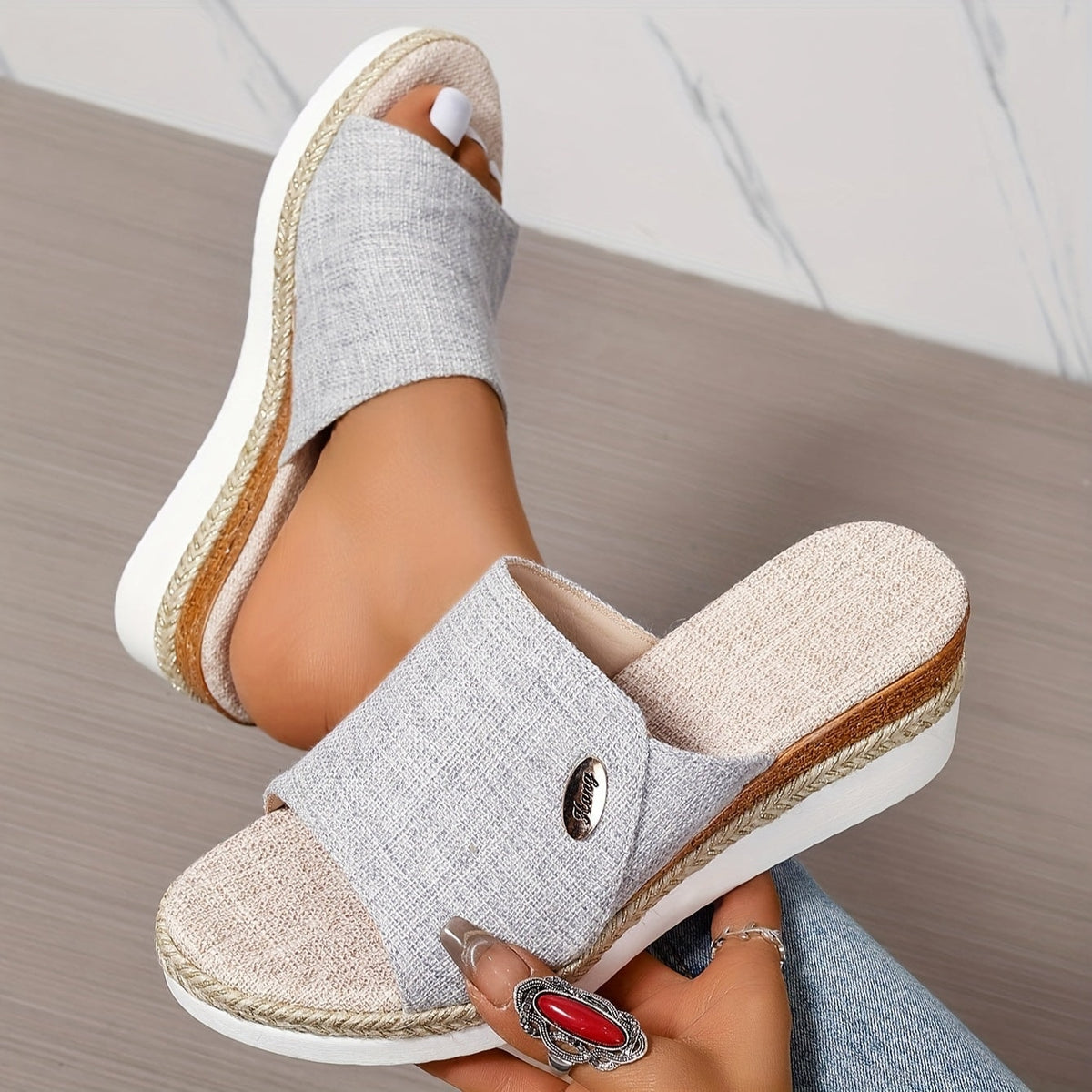 Marina Beckett Woven Espadrille Platform Wedge Sandals with Open Toe