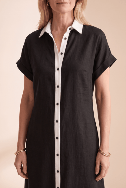 Women's Button-Front Linen Blend Summer Shirt Dress