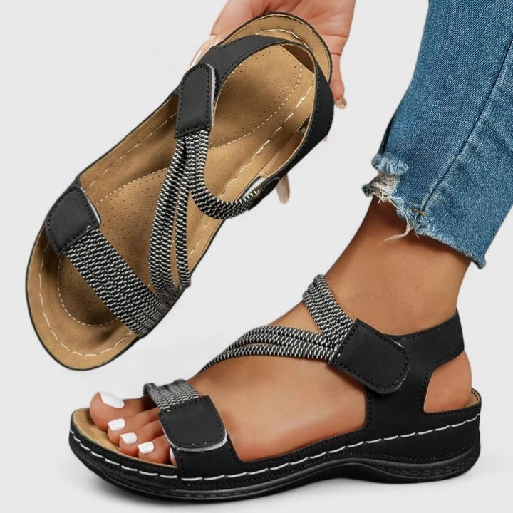 Delvaine Orthopedic Wedge Sandals with Open Toe and Adjustable Elastic Straps