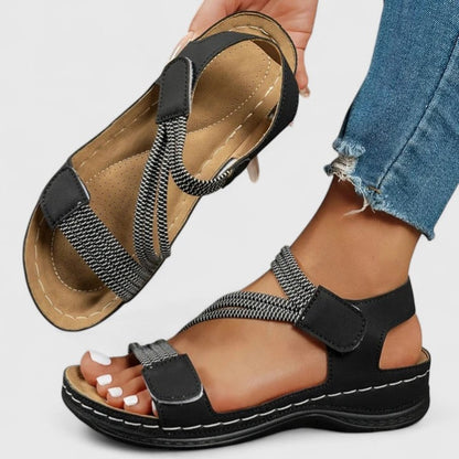 Delvaine Orthopedic Wedge Sandals with Open Toe and Adjustable Elastic Straps