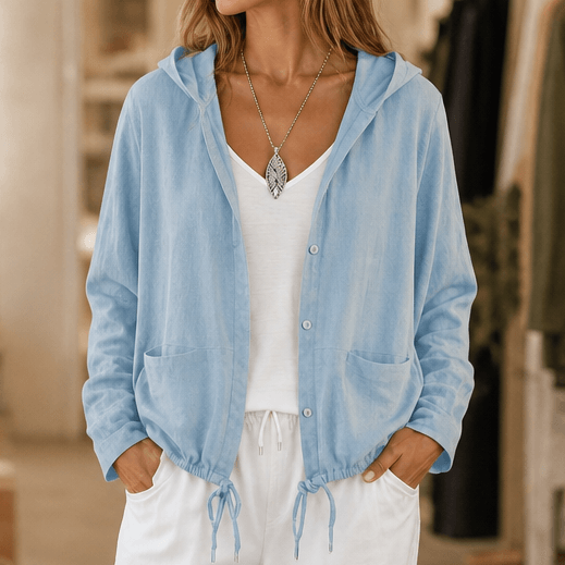 Women's Lightweight Hooded Jacket with Adjustable Drawstring Hem