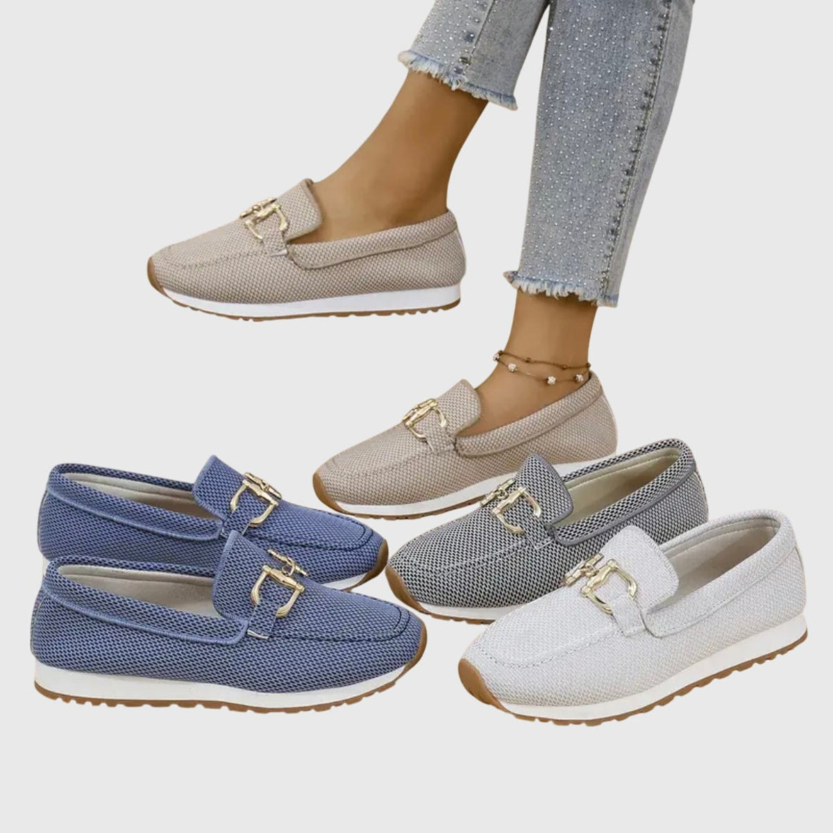Lili Women's Slip-On Textile Sneakers with Cushioned Sole and Bit-Buckle Detail